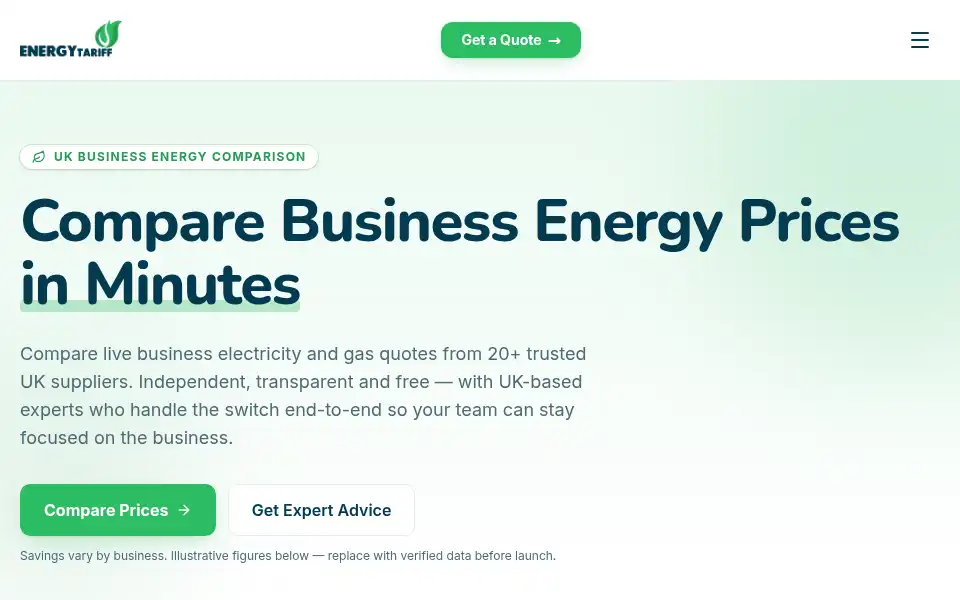 Screenshot of energytariff.co.uk