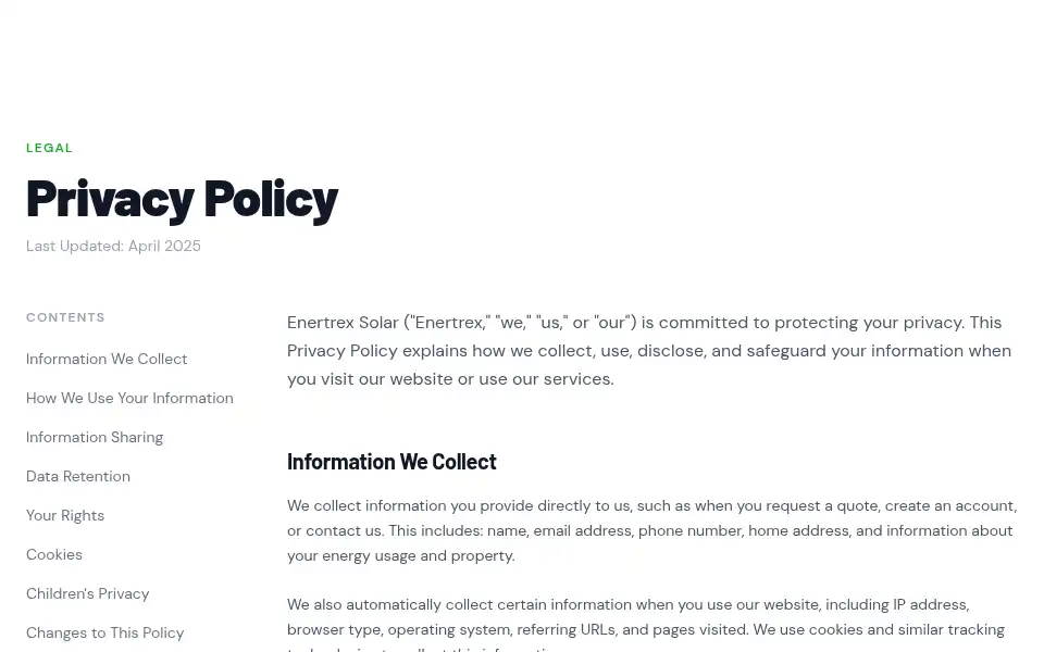 Screenshot of enertrexsolar.com
