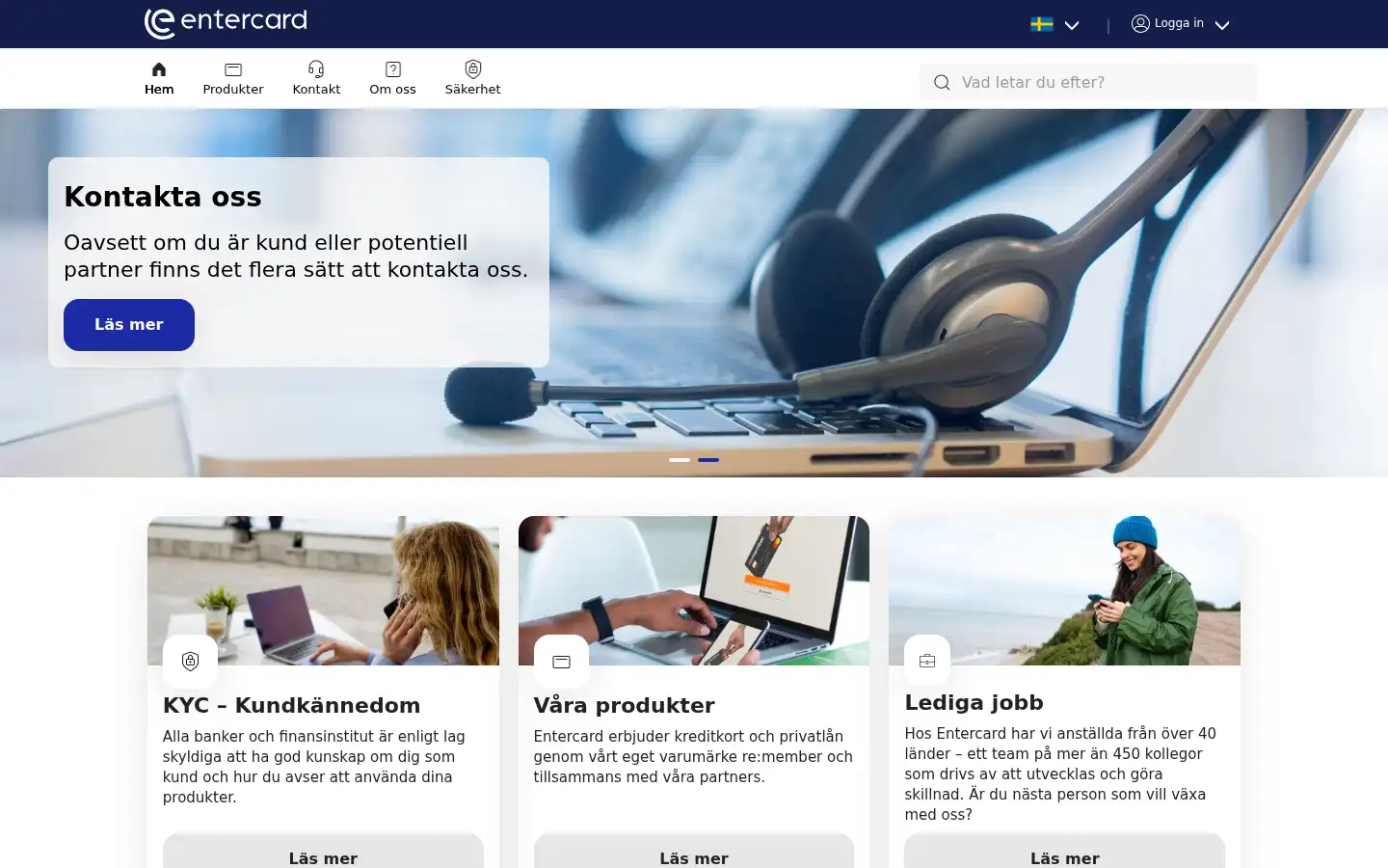 Screenshot of entercard.se