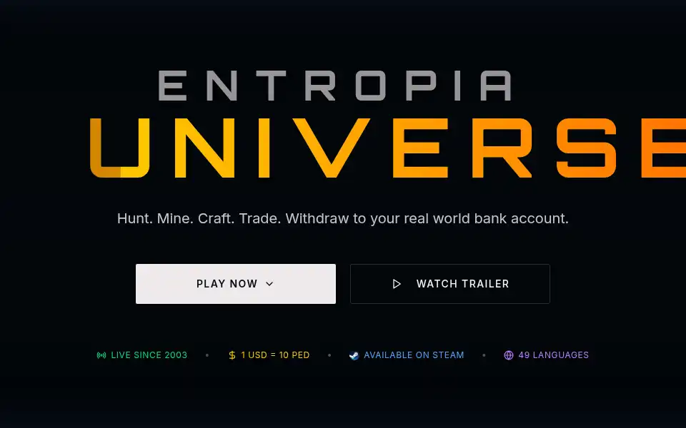 Screenshot of entropiauniverse.com