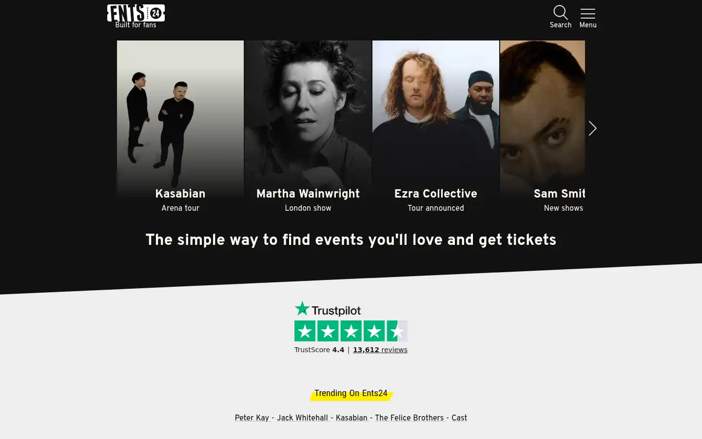 Screenshot of ents24.com