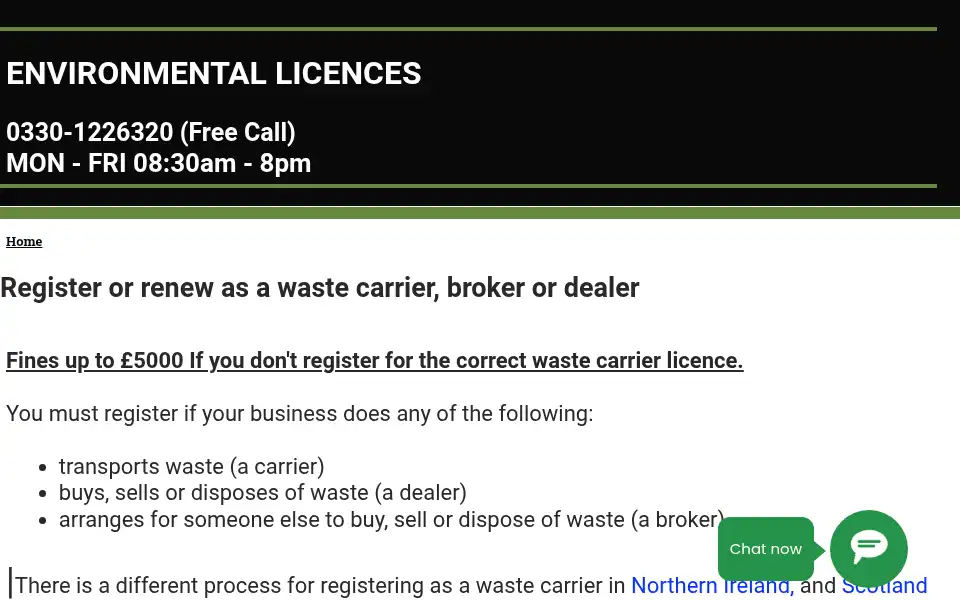 Screenshot of environmental-licences.co.uk