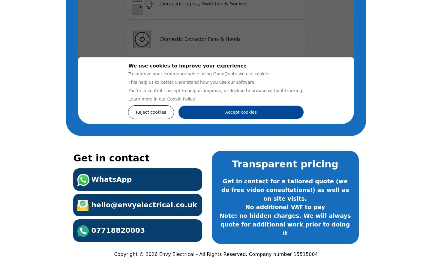 Screenshot of envyelectrical.co.uk