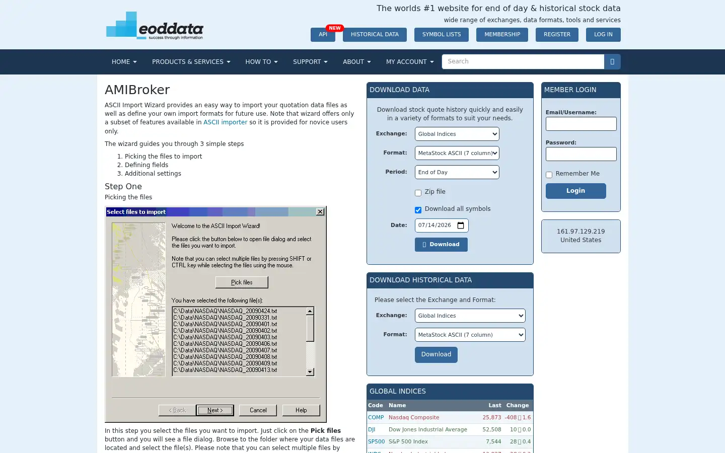 Screenshot of eoddata.com