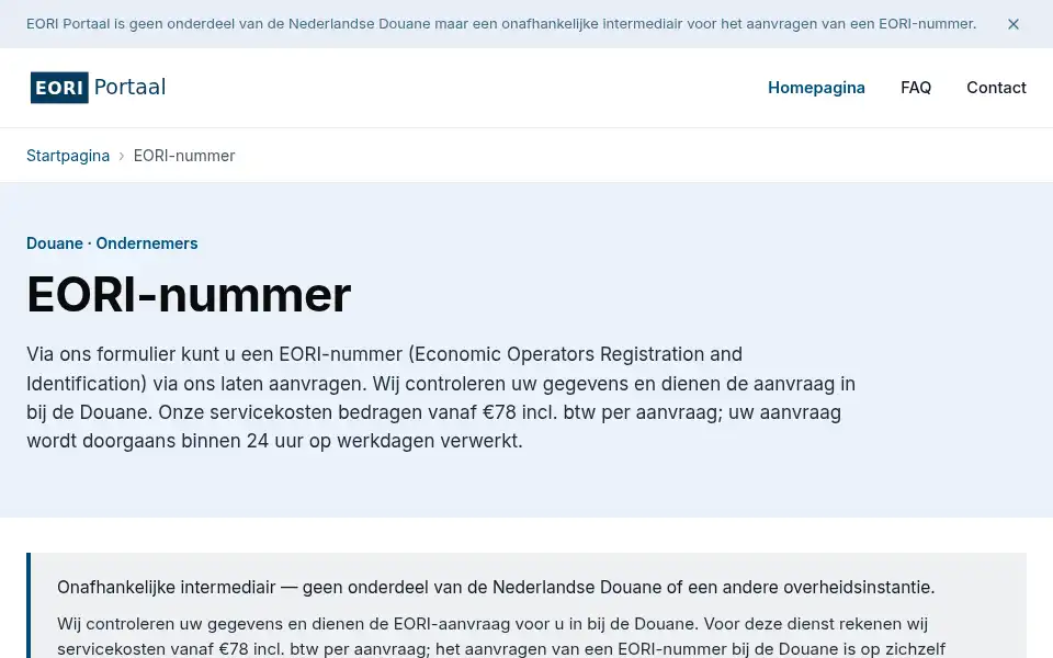 Screenshot of eoriportaal.nl