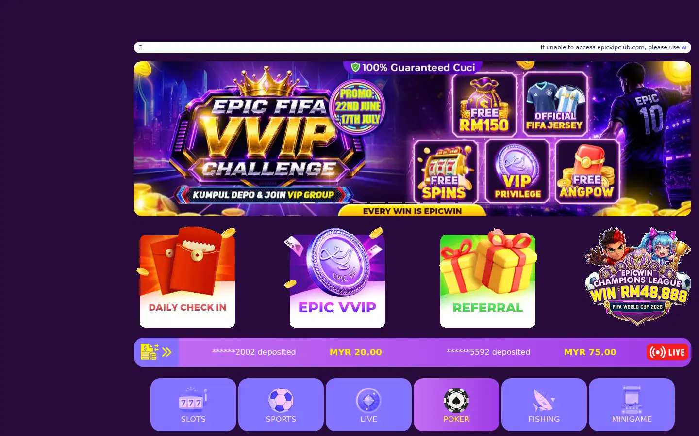 Screenshot of epicvipclub.com