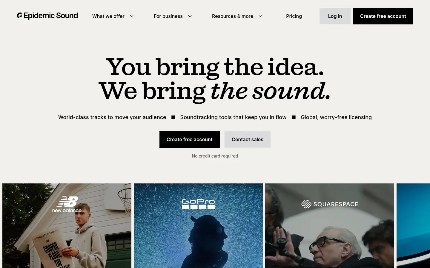 Screenshot of epidemicsound.com