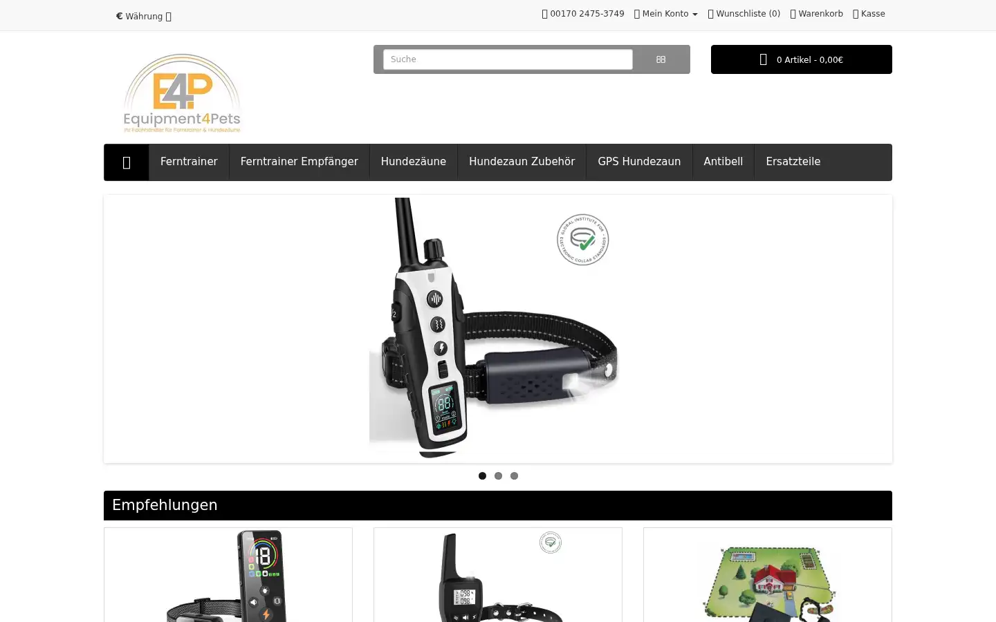 Screenshot of equipment4pets.com
