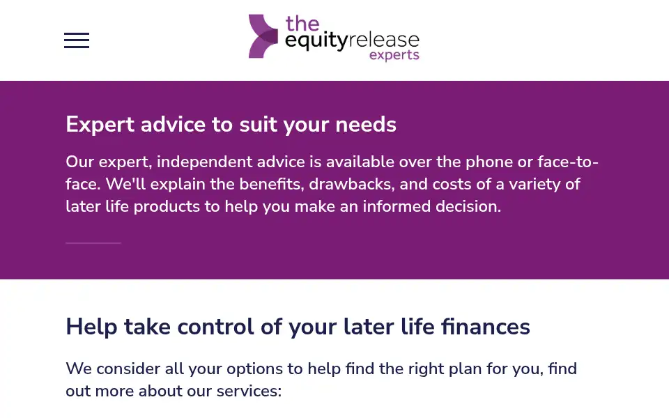 Screenshot of equityrelease.co.uk