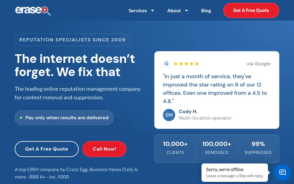 Screenshot of erase.com