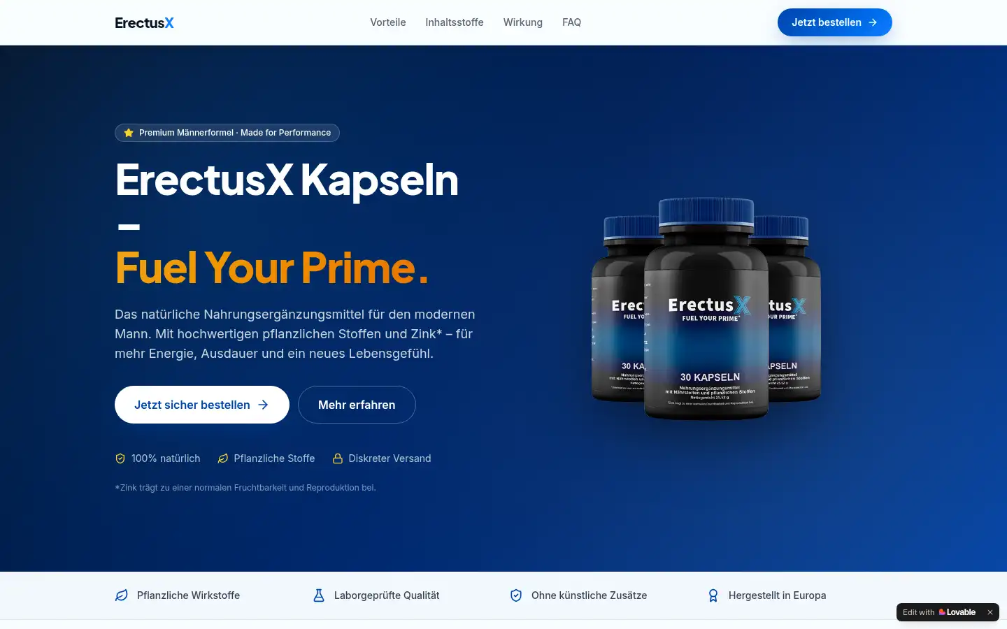 Screenshot of erectusx-kapseln.lovable.app