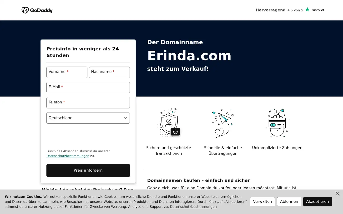 Screenshot of erinda.com