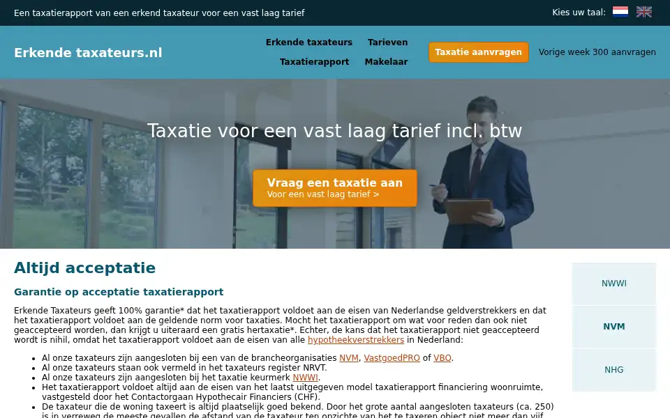 Screenshot of erkende-taxateurs.nl