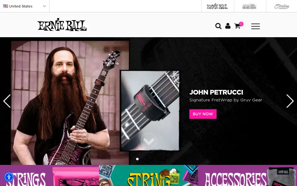 Screenshot of ernieball.com