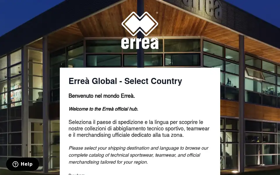 Screenshot of errea.com