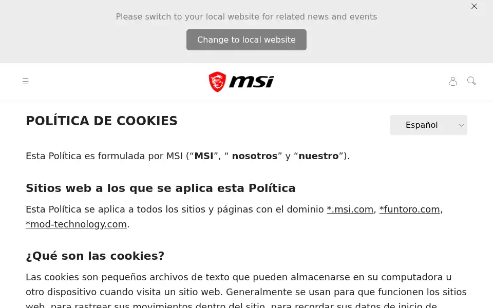 Screenshot of es.msi.com
