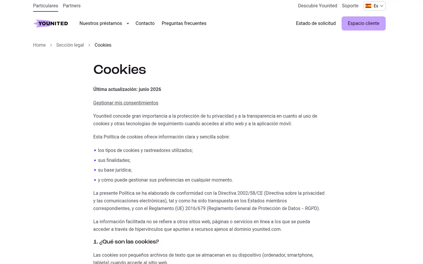 Screenshot of es.younited-credit.com