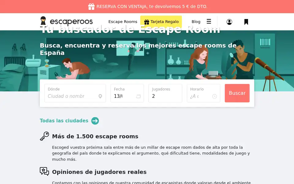 Screenshot of escaperoos.es