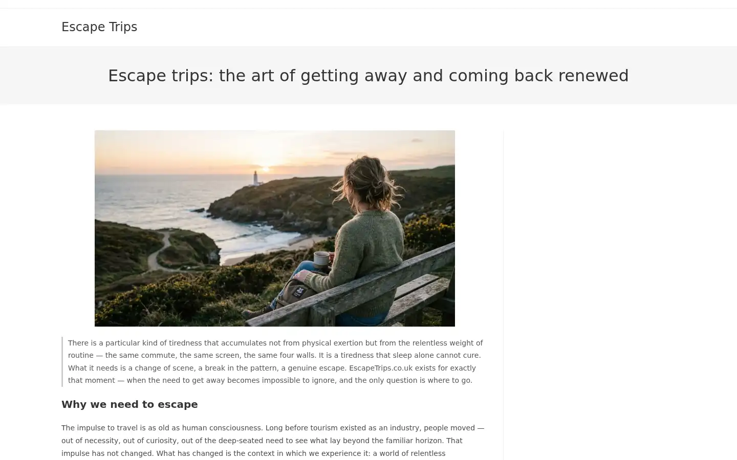 Screenshot of escapetrips.co.uk