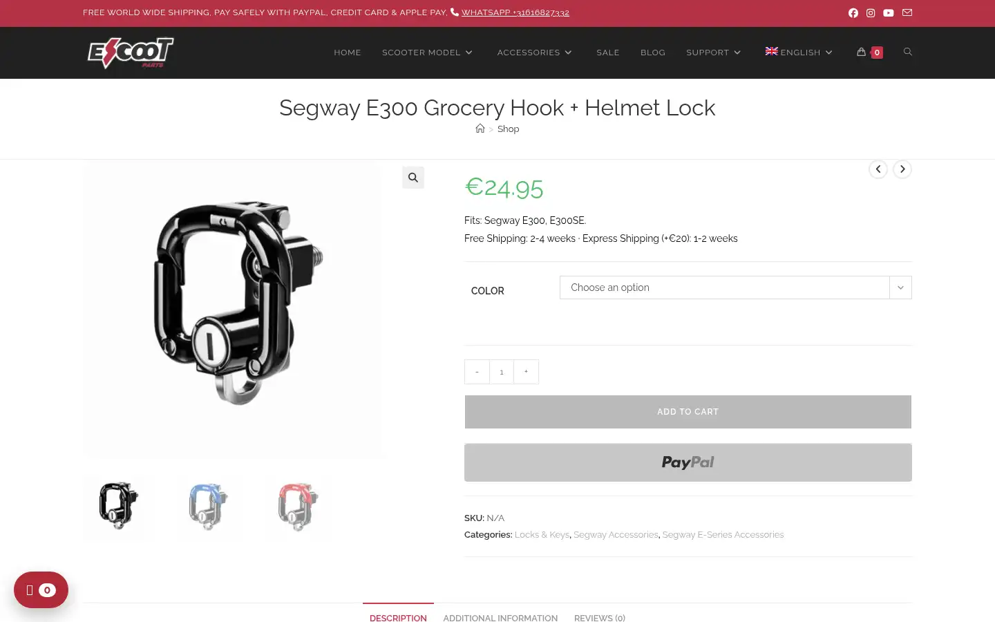 Screenshot of escootparts.com