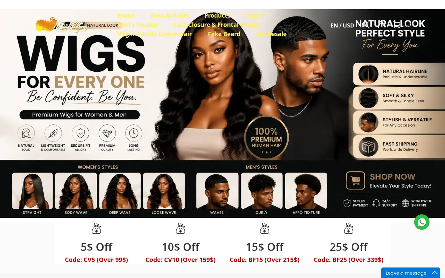 Screenshot of eseewigs.com