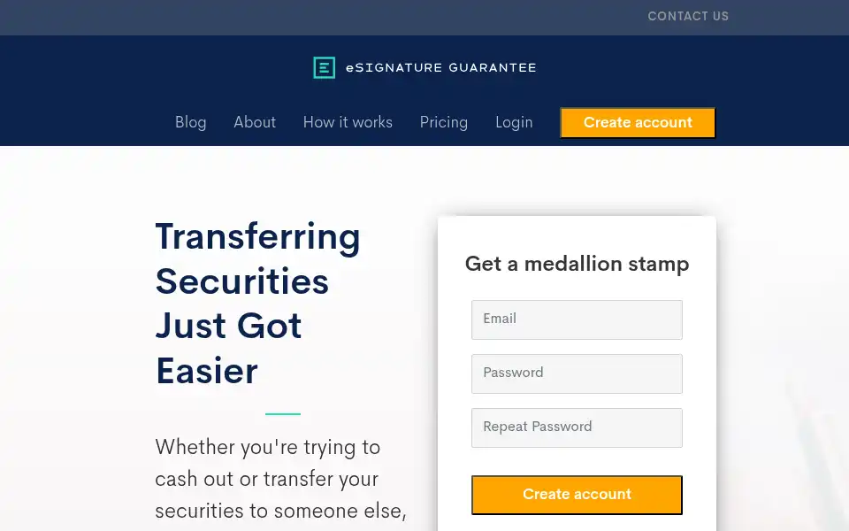 Screenshot of esignatureguarantee.com