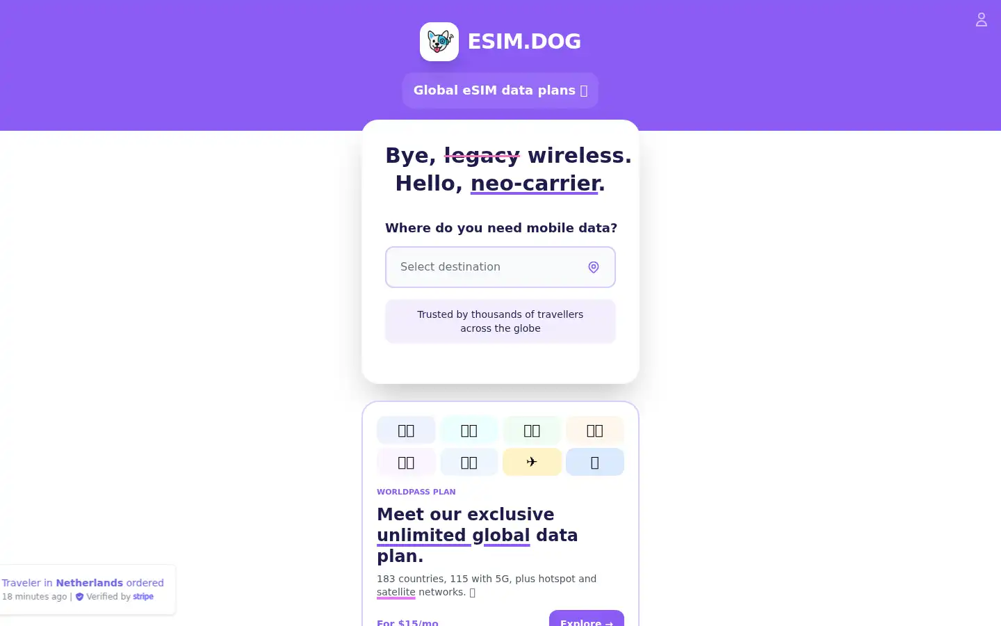 Screenshot of esim.dog