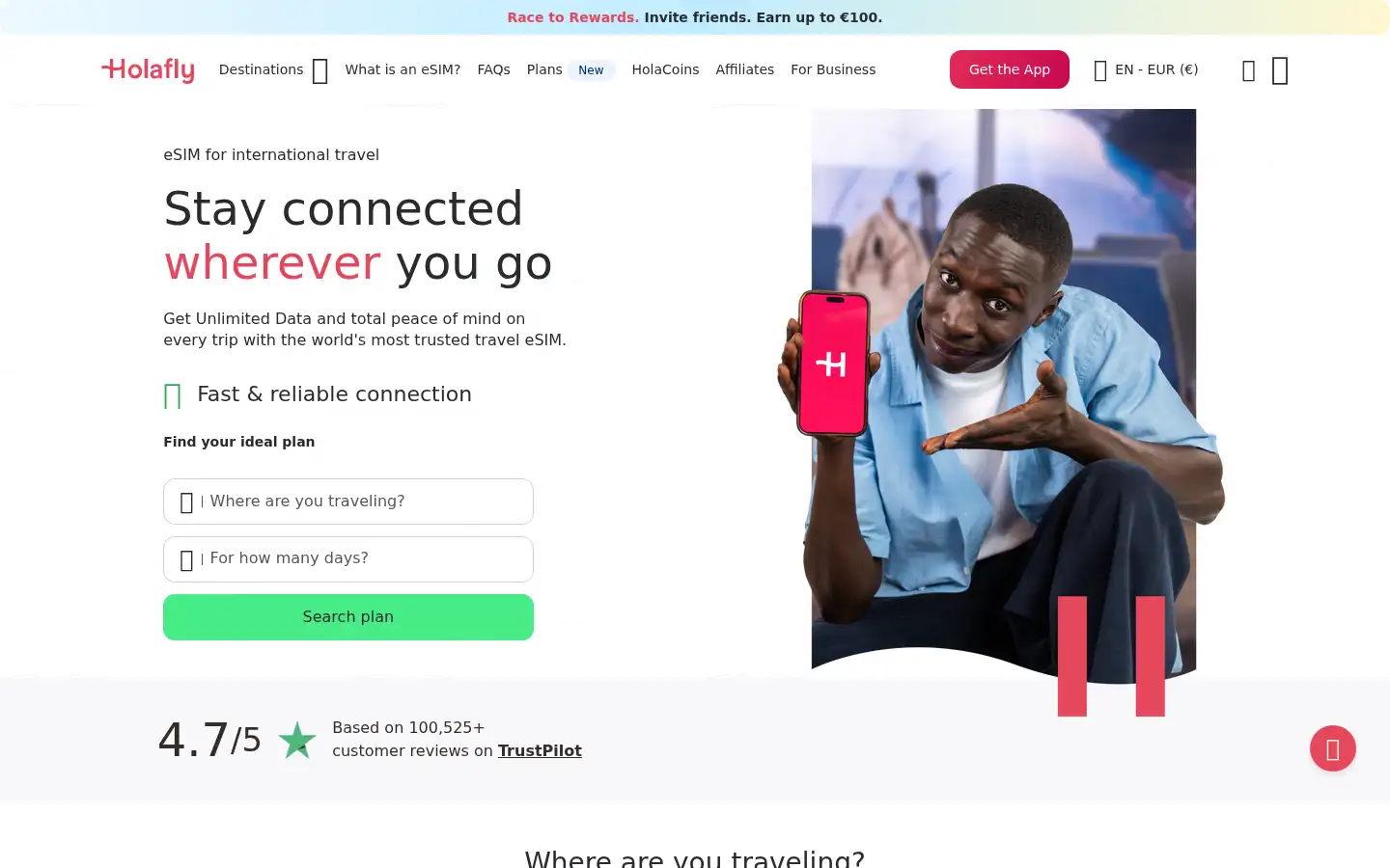 Screenshot of esim.holafly.com