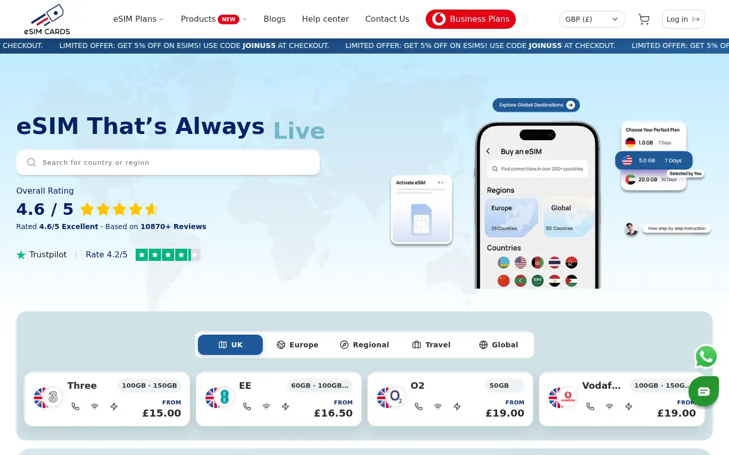 Screenshot of esimcards.co.uk