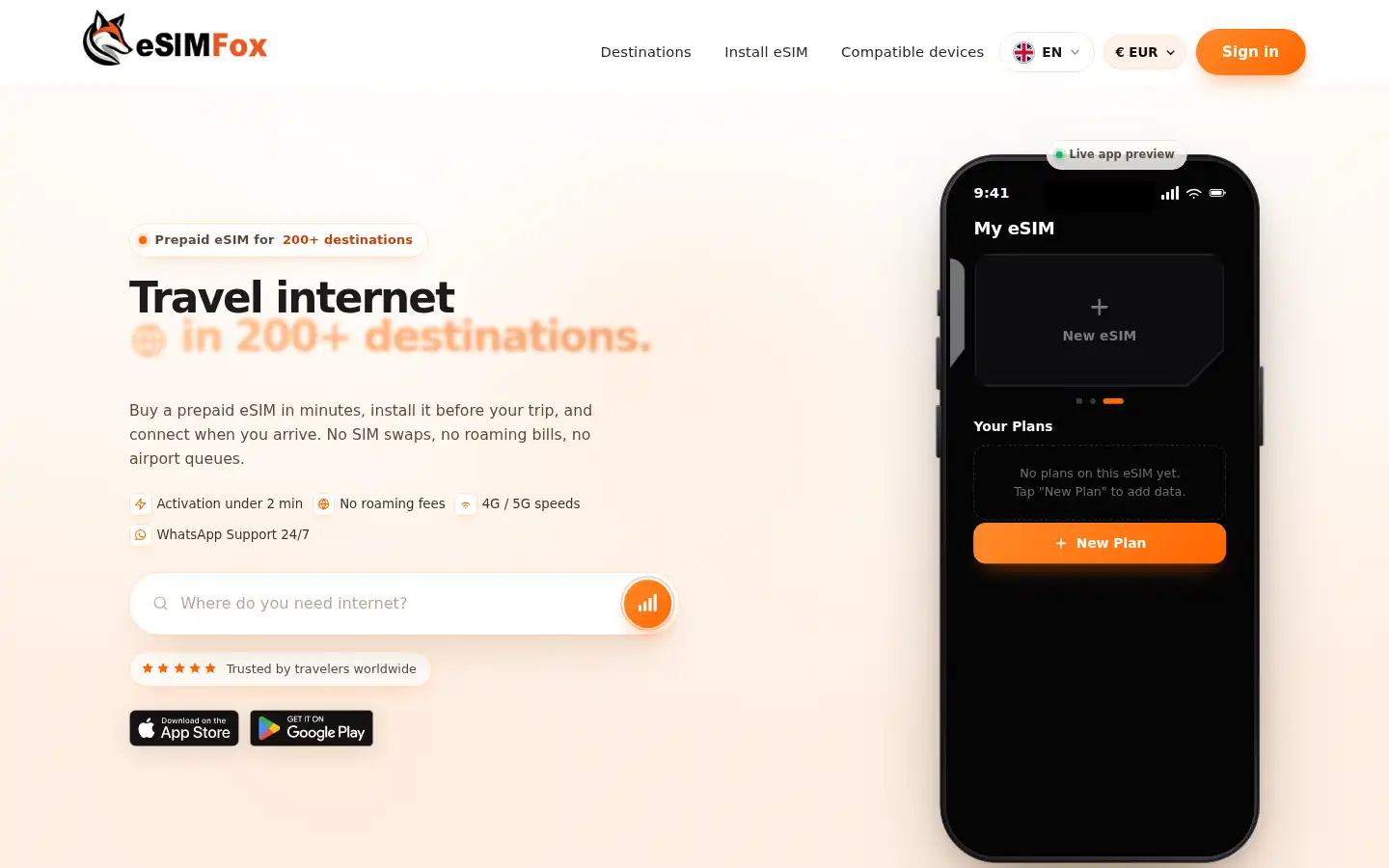 Screenshot of esimfox.com
