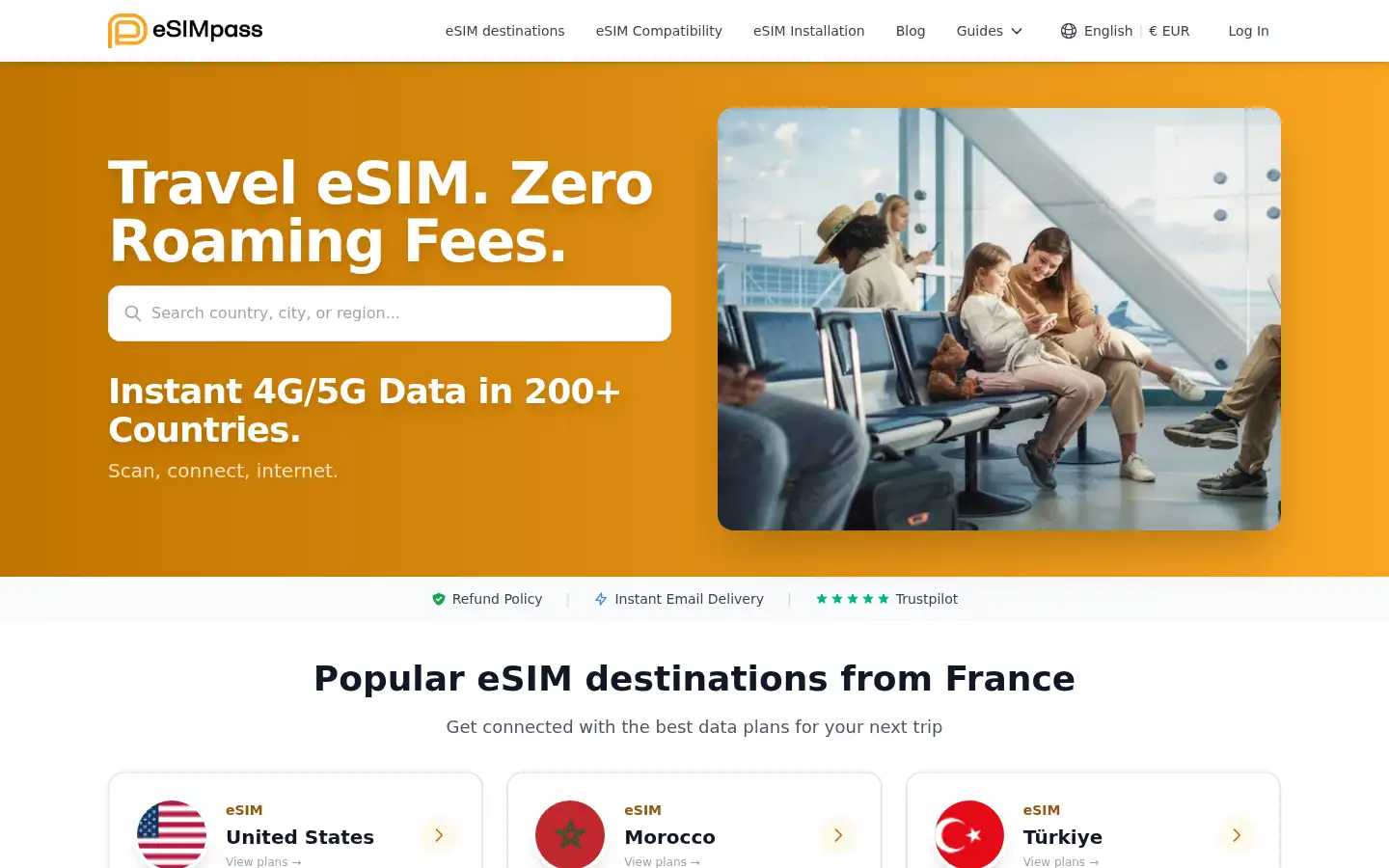 Screenshot of esimpass.com