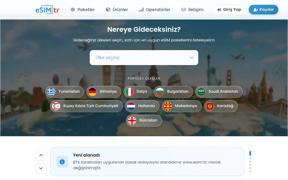Screenshot of esimtr.com