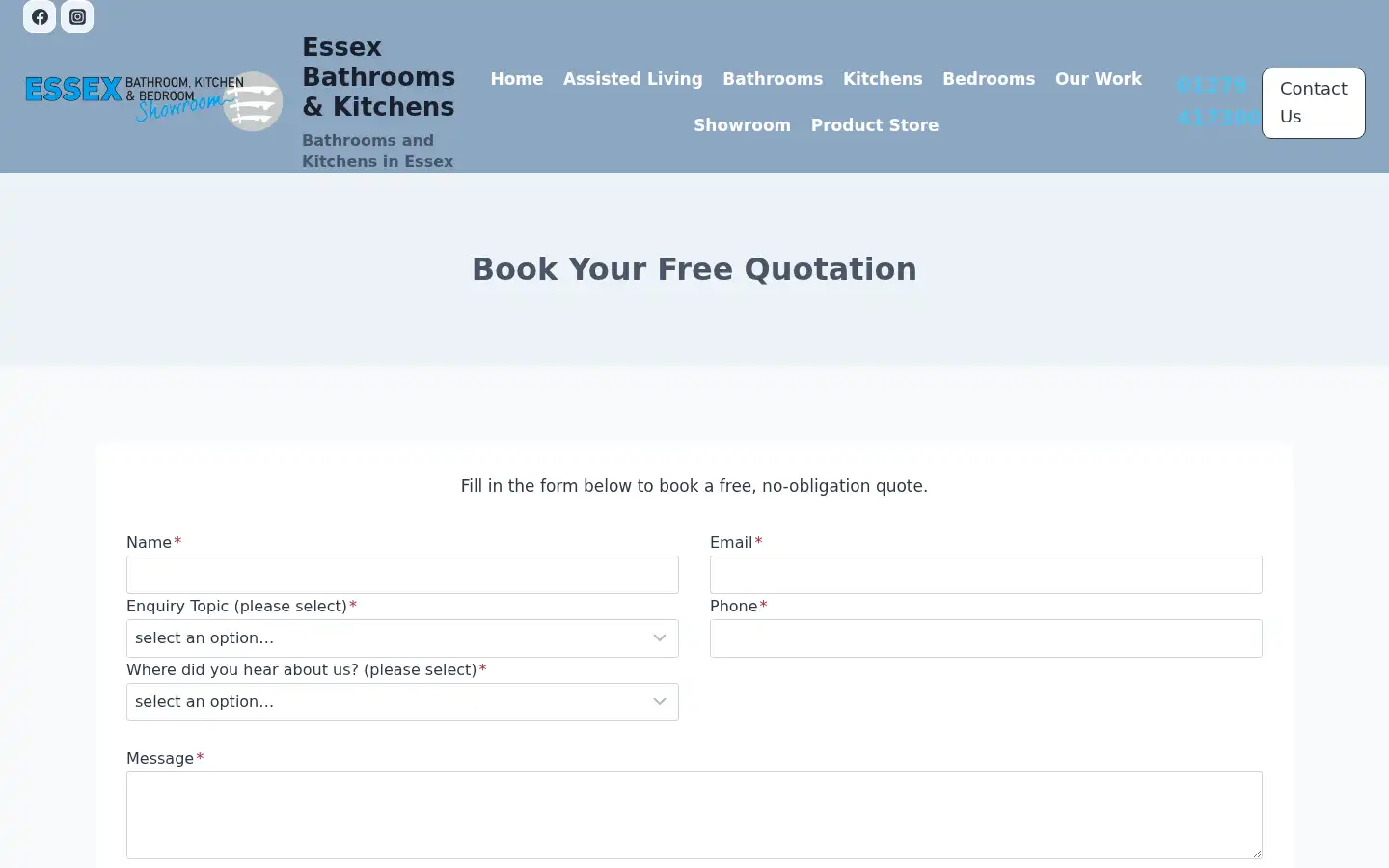 Screenshot of essexbathroomsandkitchens.co.uk
