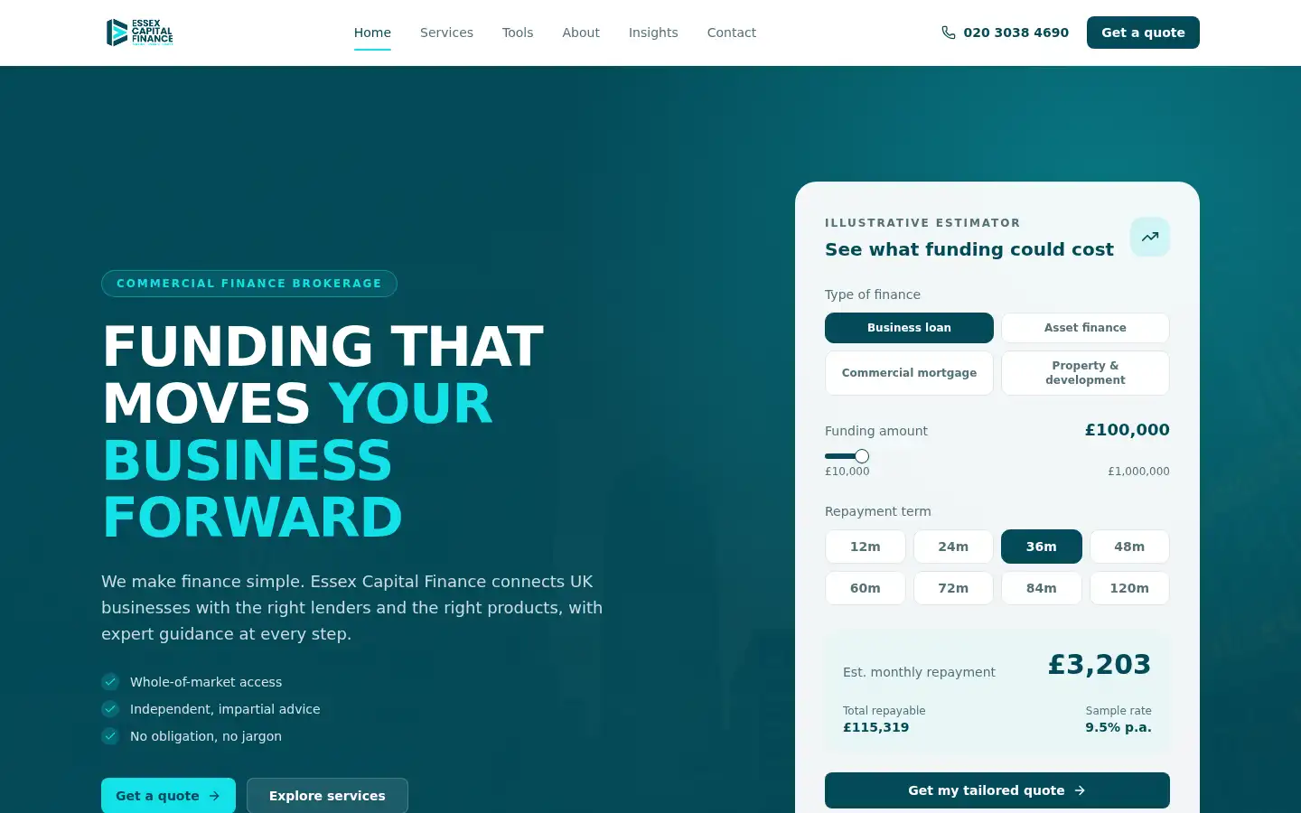 Screenshot of essexcapitalfinance.co.uk