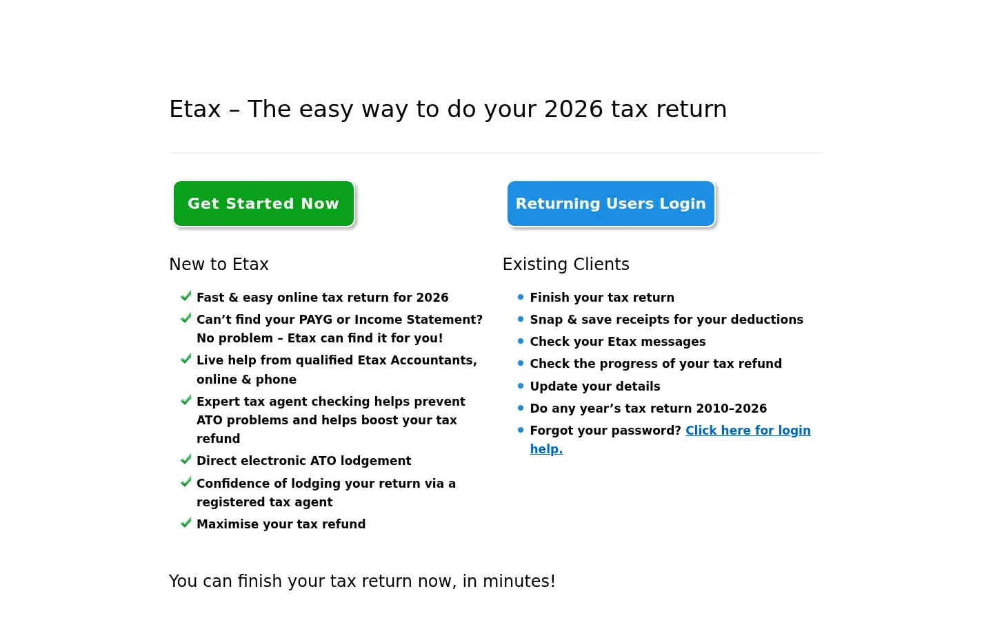 Screenshot of etax.com.au