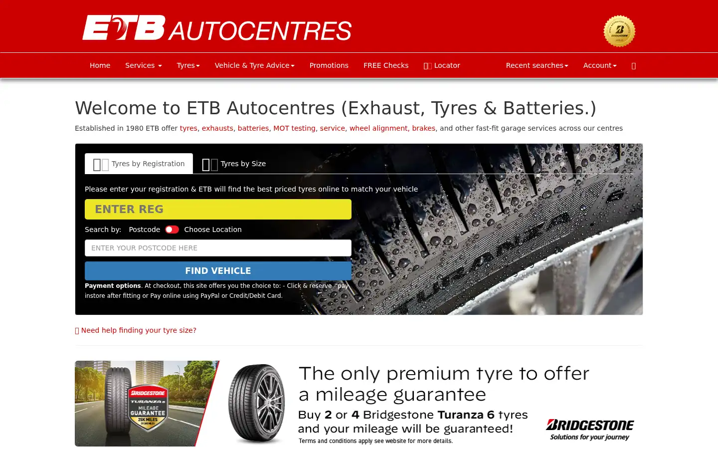 Screenshot of etbtyres.co.uk