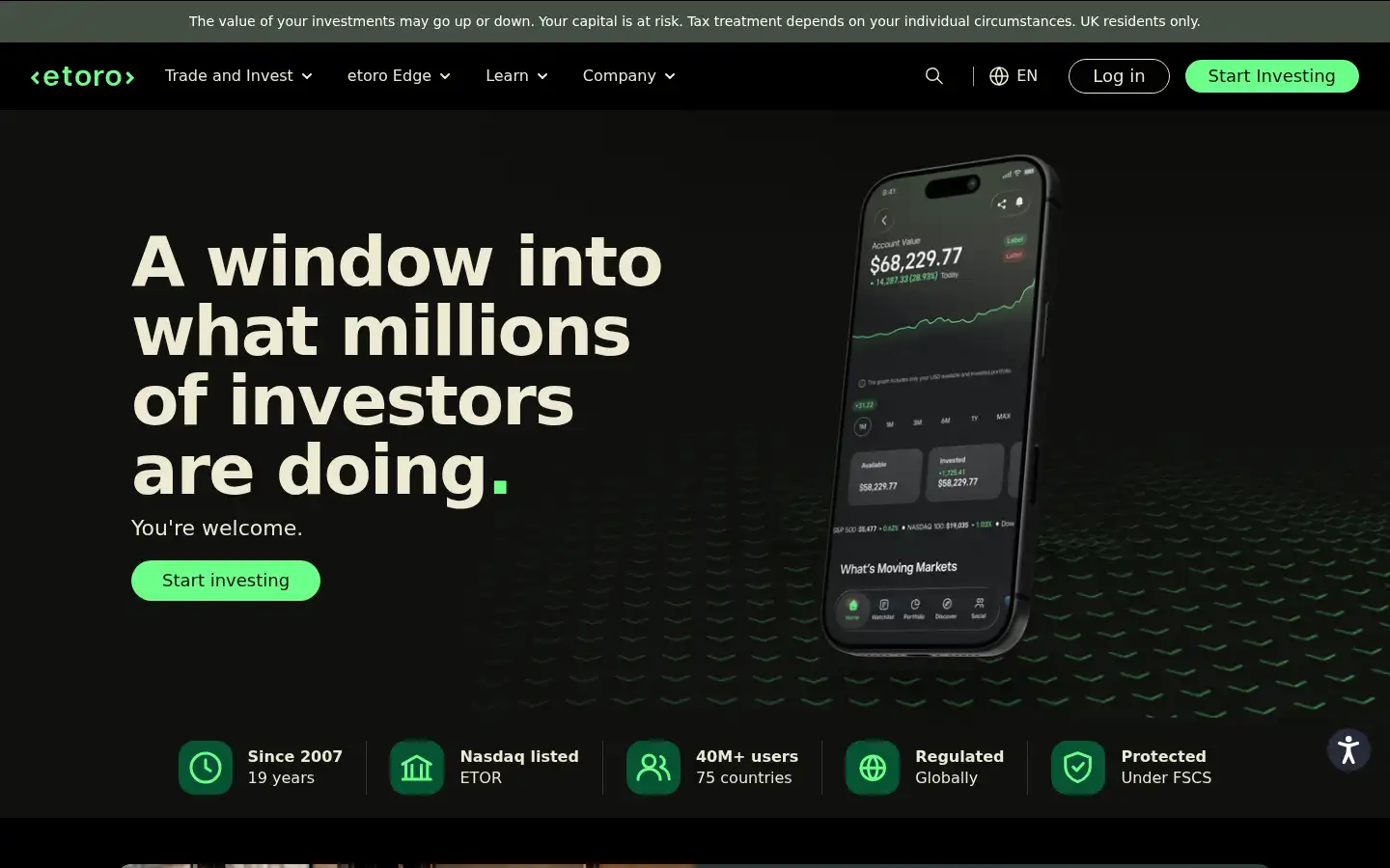 Screenshot of etoro.com