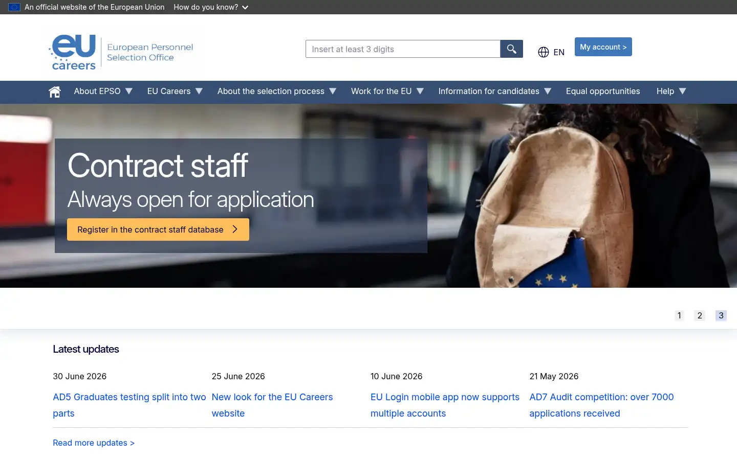 Screenshot of eu-careers.europa.eu
