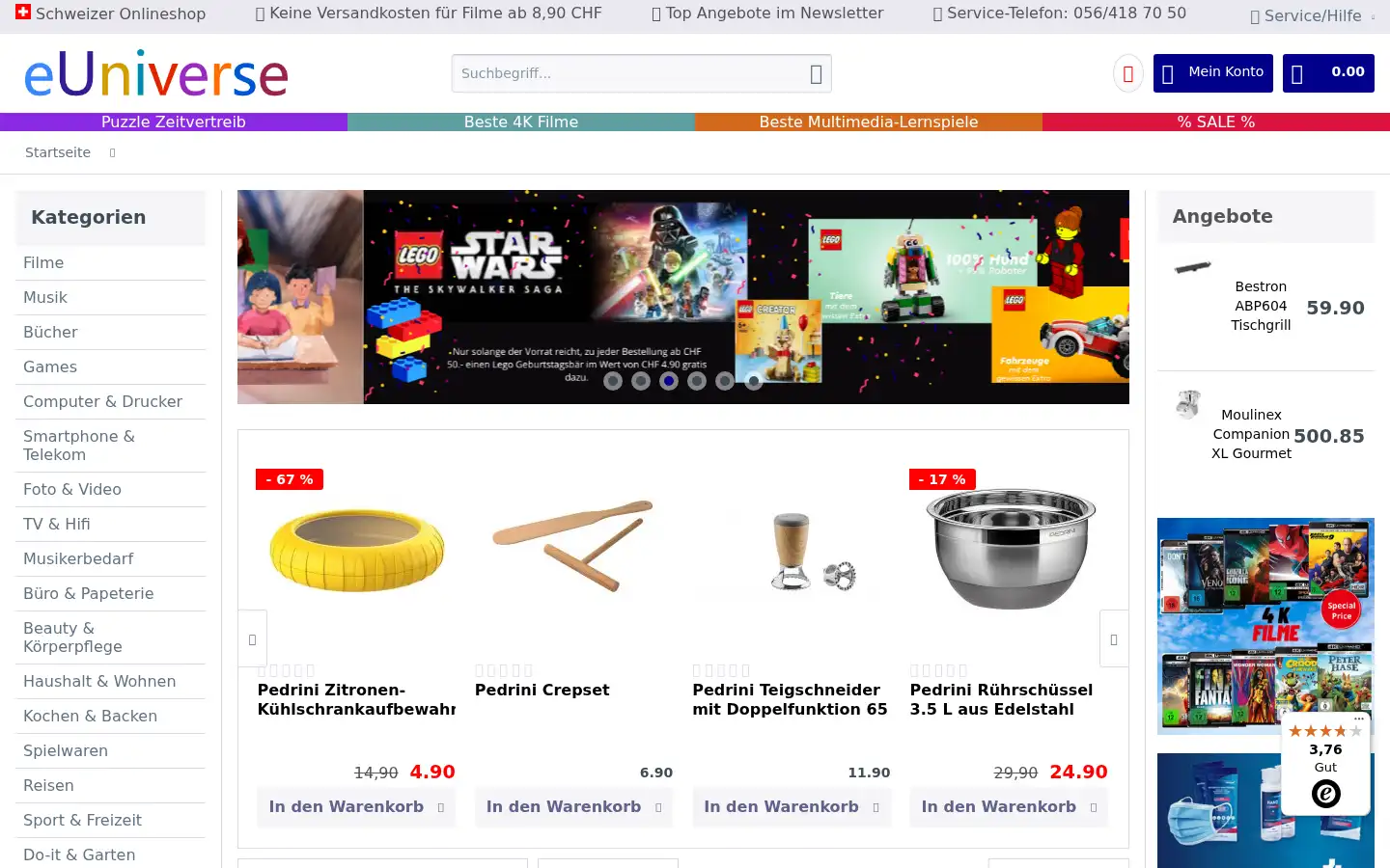 Screenshot of euniverse.ch