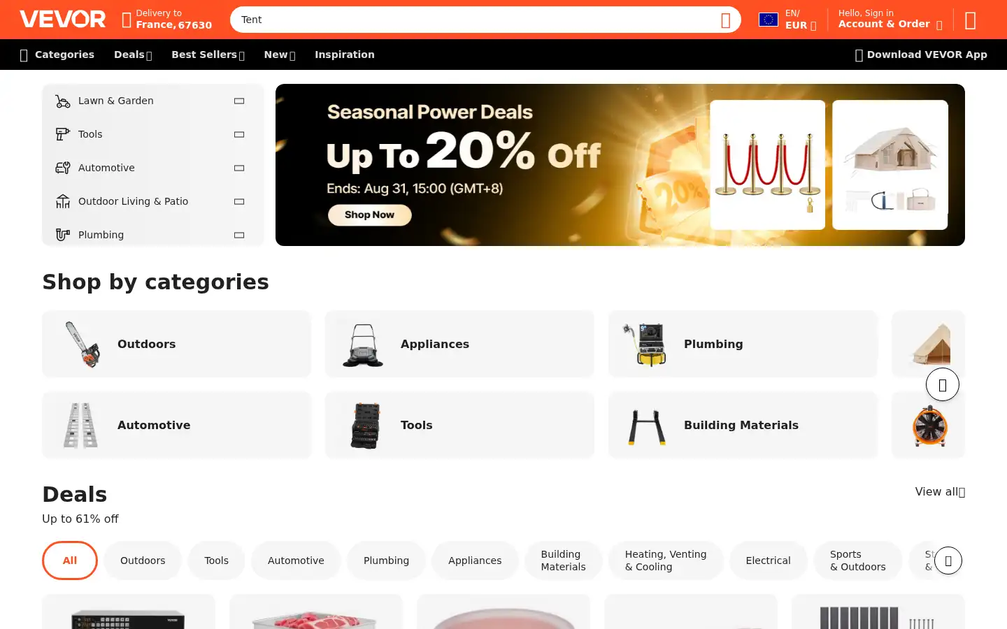 Screenshot of eur.vevor.com
