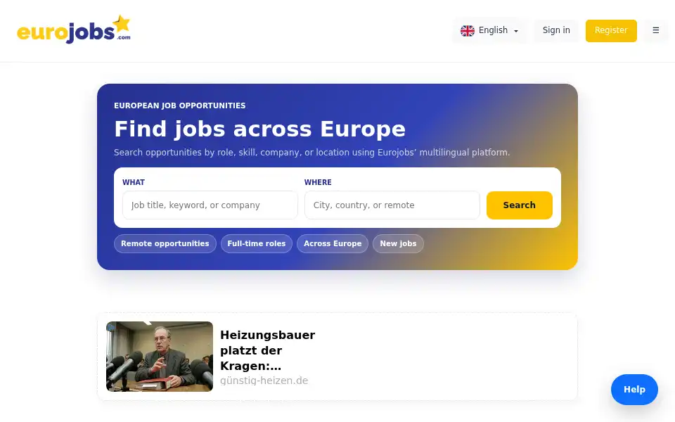 Screenshot of eurojobs.com