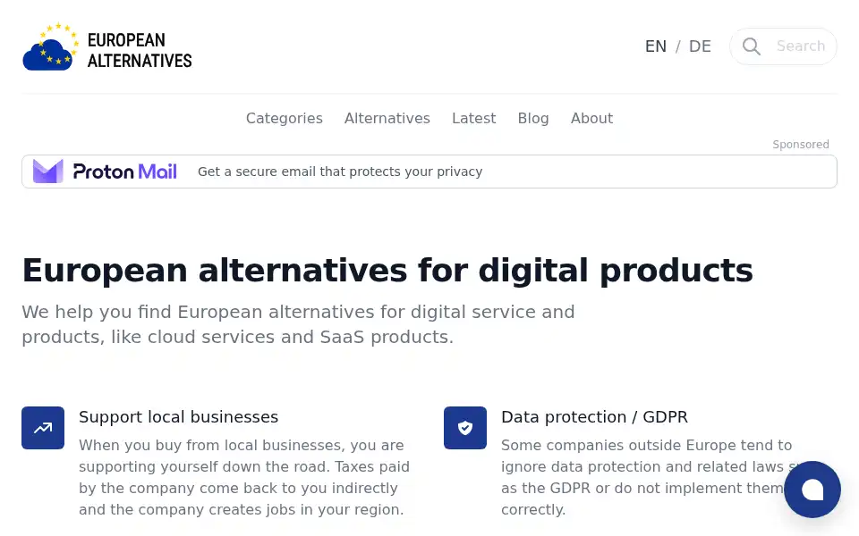 Screenshot of european-alternatives.eu