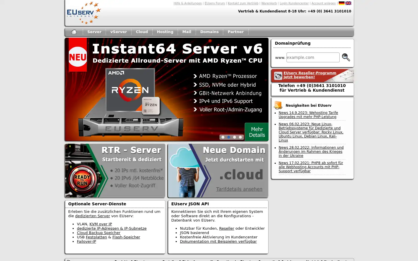 Screenshot of euserv.de
