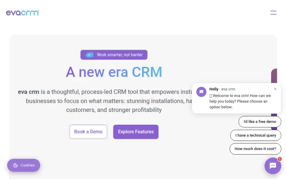 Screenshot of evacrm.co.uk