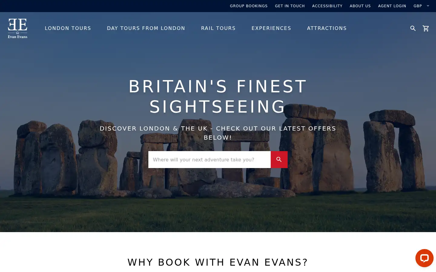 Screenshot of evanevanstours.com