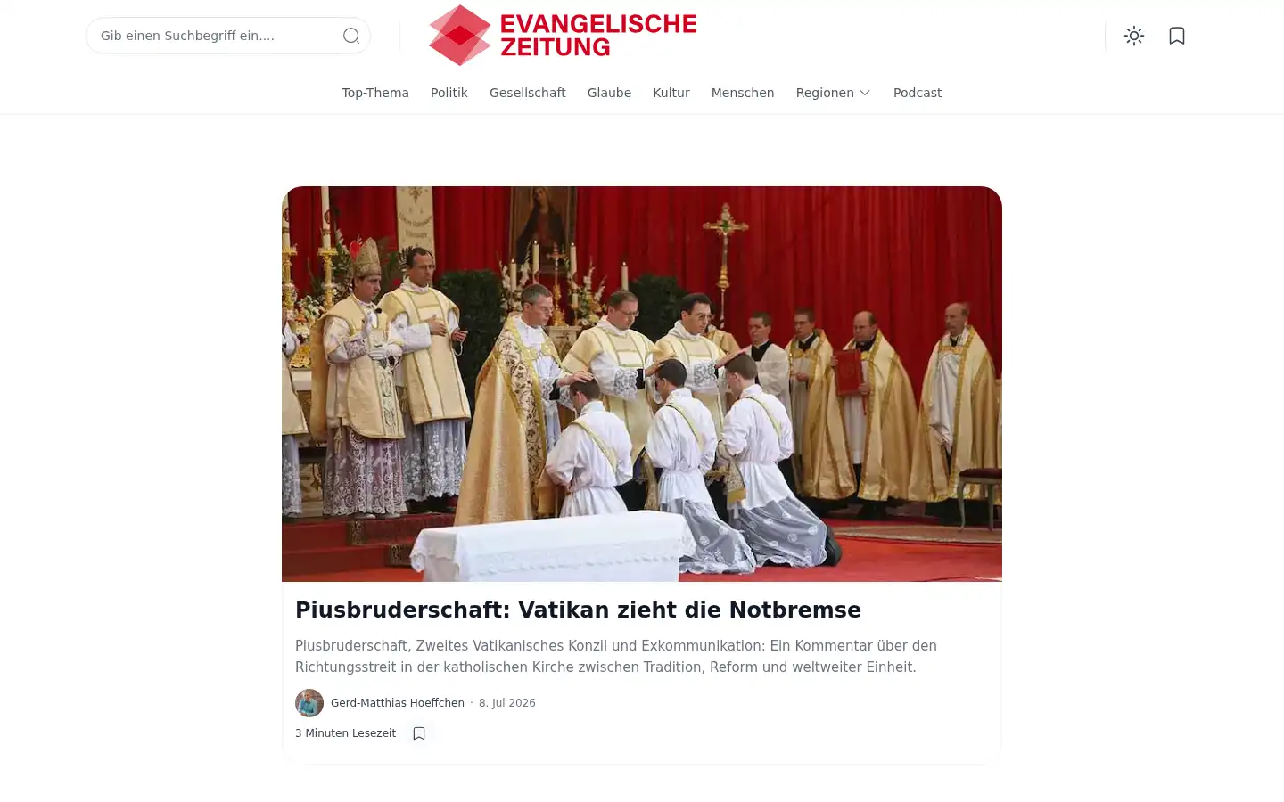 Screenshot of evangelische-zeitung.de