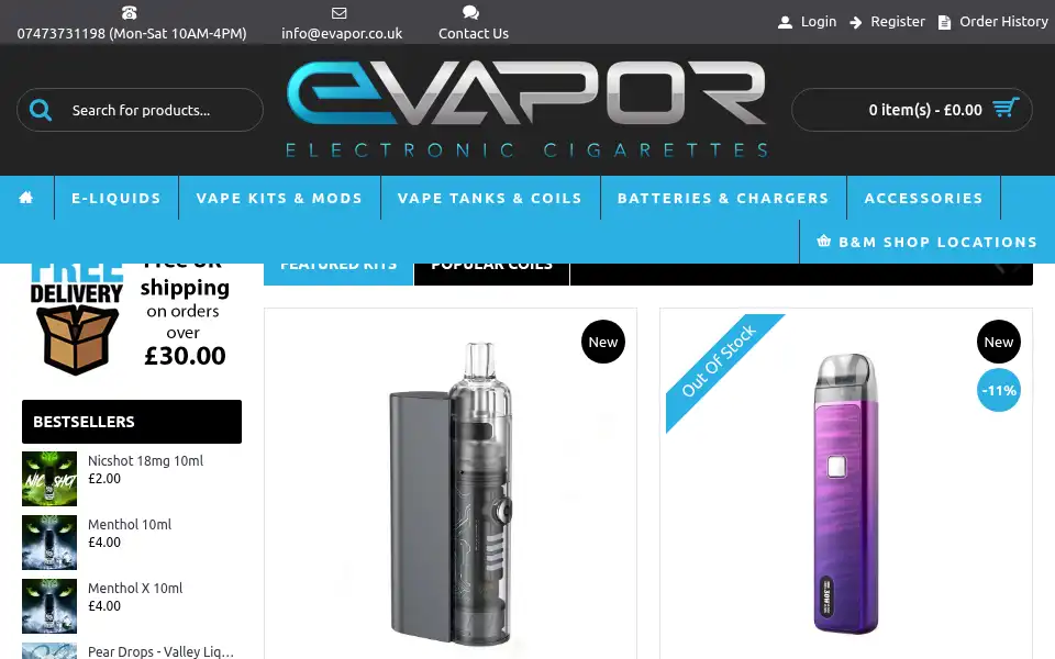 Screenshot of evapor.co.uk