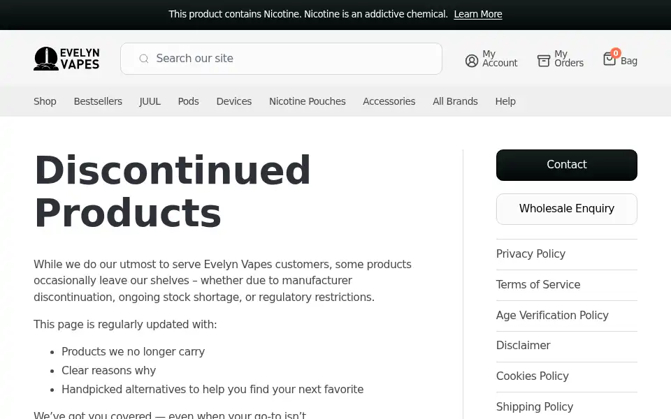 Screenshot of evelynvapes.com