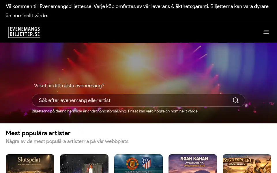 Screenshot of evenemangsbiljetter.se