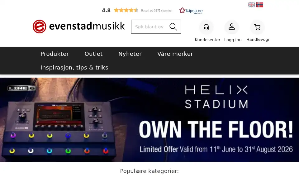 Screenshot of evenstadmusikk.no
